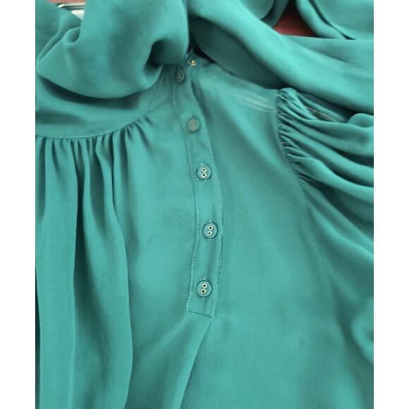 Ulla Johnson Lesli Silk Chiffon Blouse Women's Sz 6 Green Sheer Puff Sleeve Bow - Picture 7 of 14